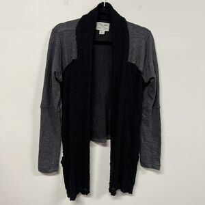 Lucky Brand Lucky Lotus Cardigan S Gray Black Boucle Knit Drape Open Waterfall